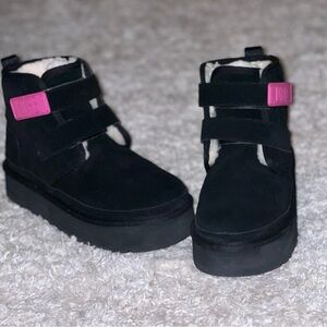 UGG Kids Black Boots with Pink Accents